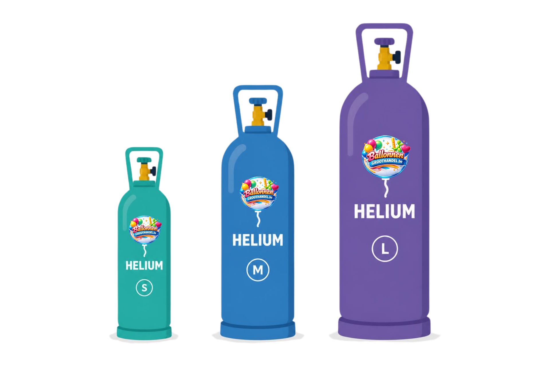 Heliumtanks in S, M en L